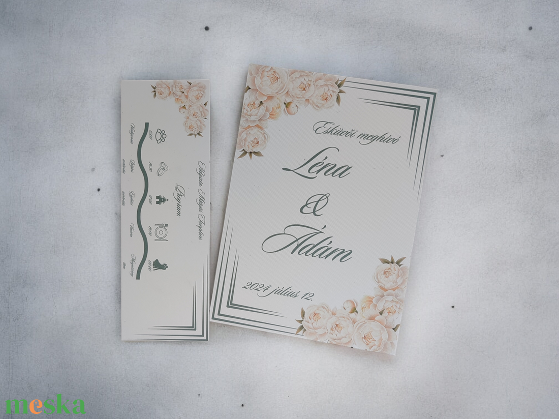 Elegáns Virágos Egylapos Esküvői Meghívó - esküvő - meghívó & kártya - meghívó - Meska.hu