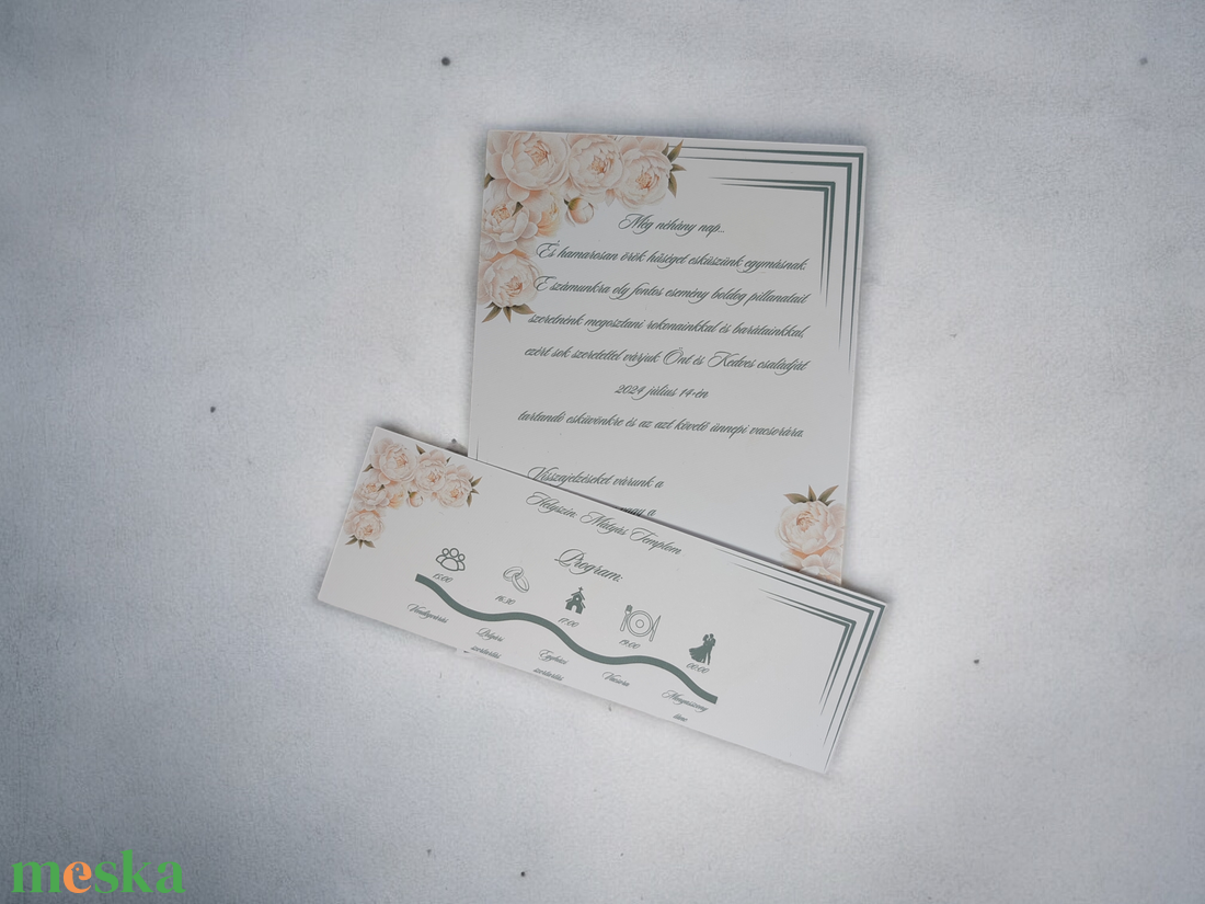Elegáns Virágos Egylapos Esküvői Meghívó - esküvő - meghívó & kártya - meghívó - Meska.hu