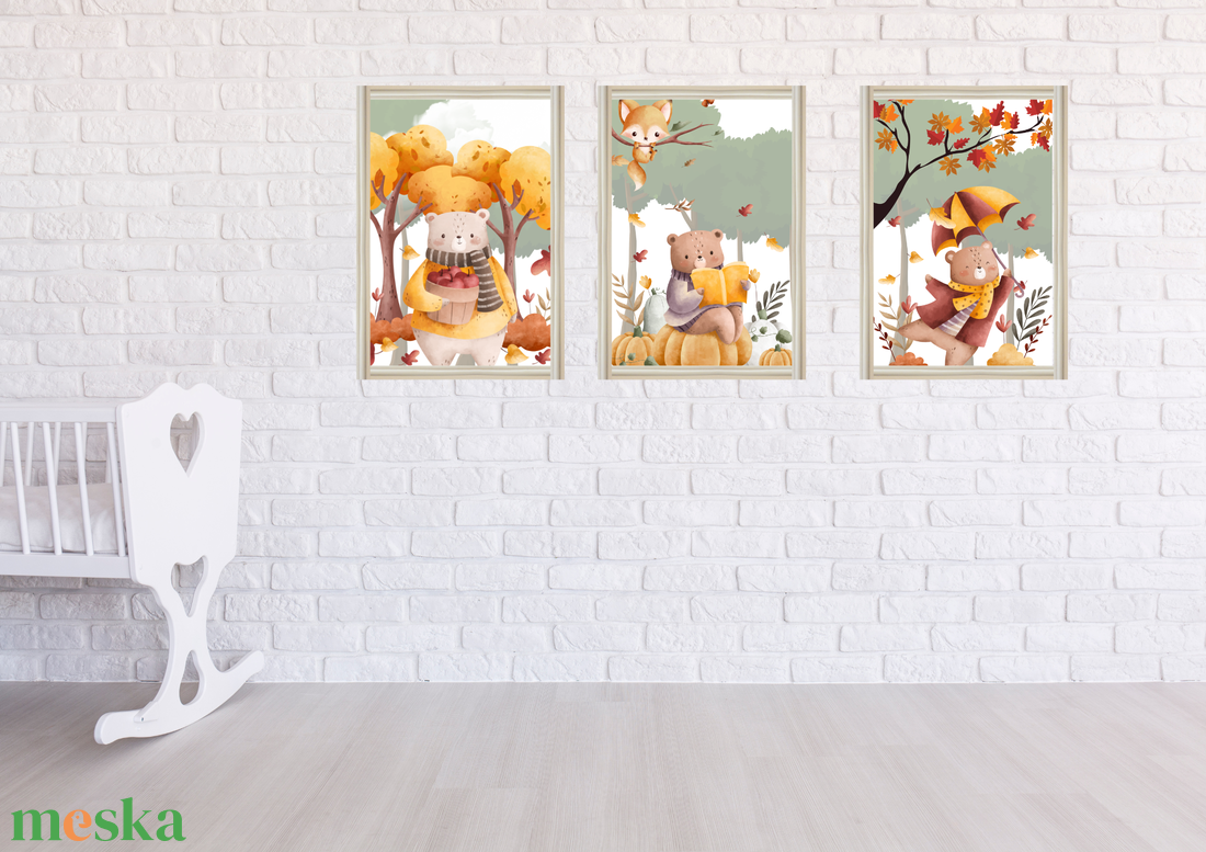 Varázslatos őszi hangulat a babaszobába: Személyre szabható képszett - baba - mama - babaszoba dekoráció - babaszoba kép - Meska.hu