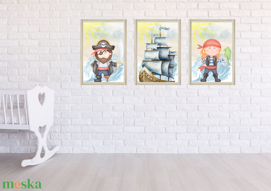 Kalandok tengere a gyerekszobában: Kalóz fali képszett - baba - mama - babaszoba dekoráció - babaszoba kép - Meska.hu