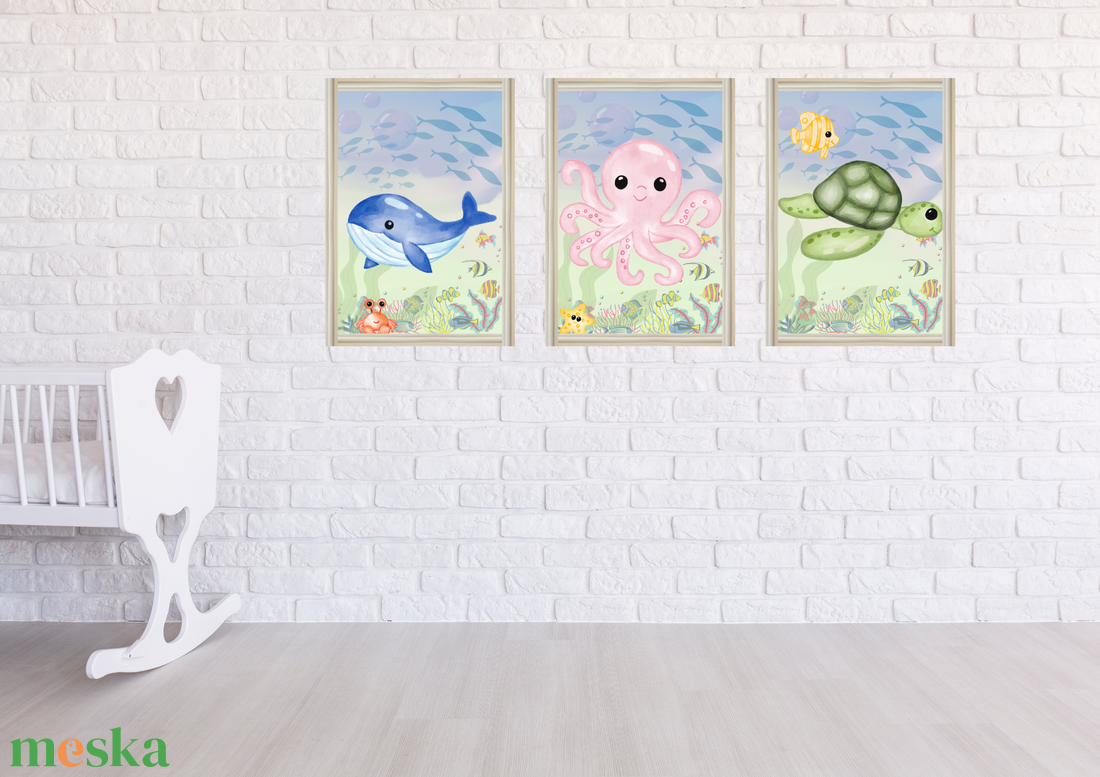 Kalandok tengere a gyerekszobában: Tengeri állatok fali képszett - baba - mama - babaszoba dekoráció - babaszoba kép - Meska.hu
