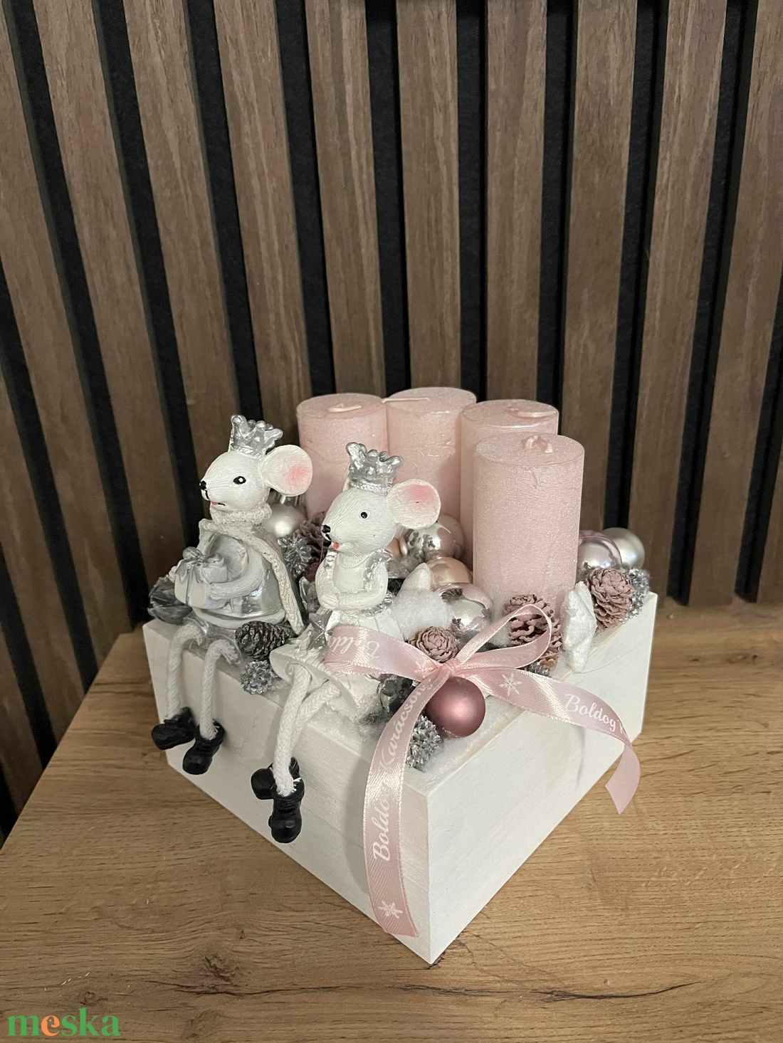 Egérkés karácsonyi gyertyás dísz - karácsony - karácsonyi lakásdekoráció - ünnepi asztaldekoráció - Meska.hu