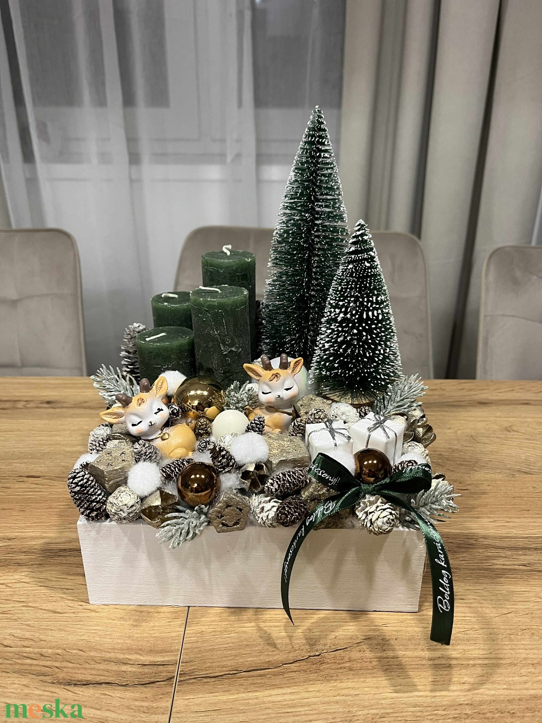 Zöld-őzikés adventi koszorú - karácsony - adventi díszek - adventi gyertyadíszek és koszorúdíszek - Meska.hu