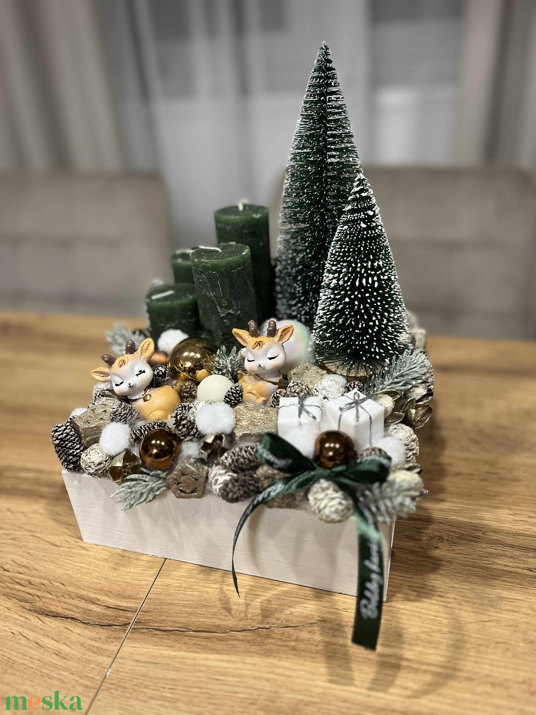 Zöld-őzikés adventi koszorú - karácsony - adventi díszek - adventi gyertyadíszek és koszorúdíszek - Meska.hu