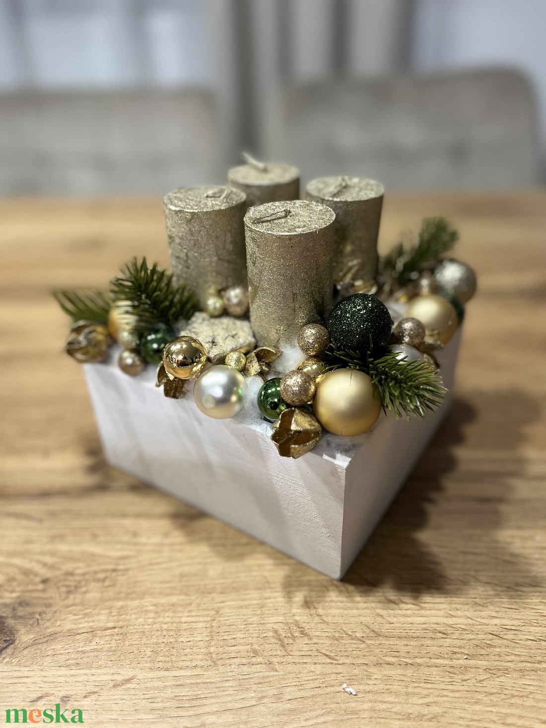 Zöld-arany adventi koszorú - karácsony - adventi díszek - adventi koszorú - Meska.hu