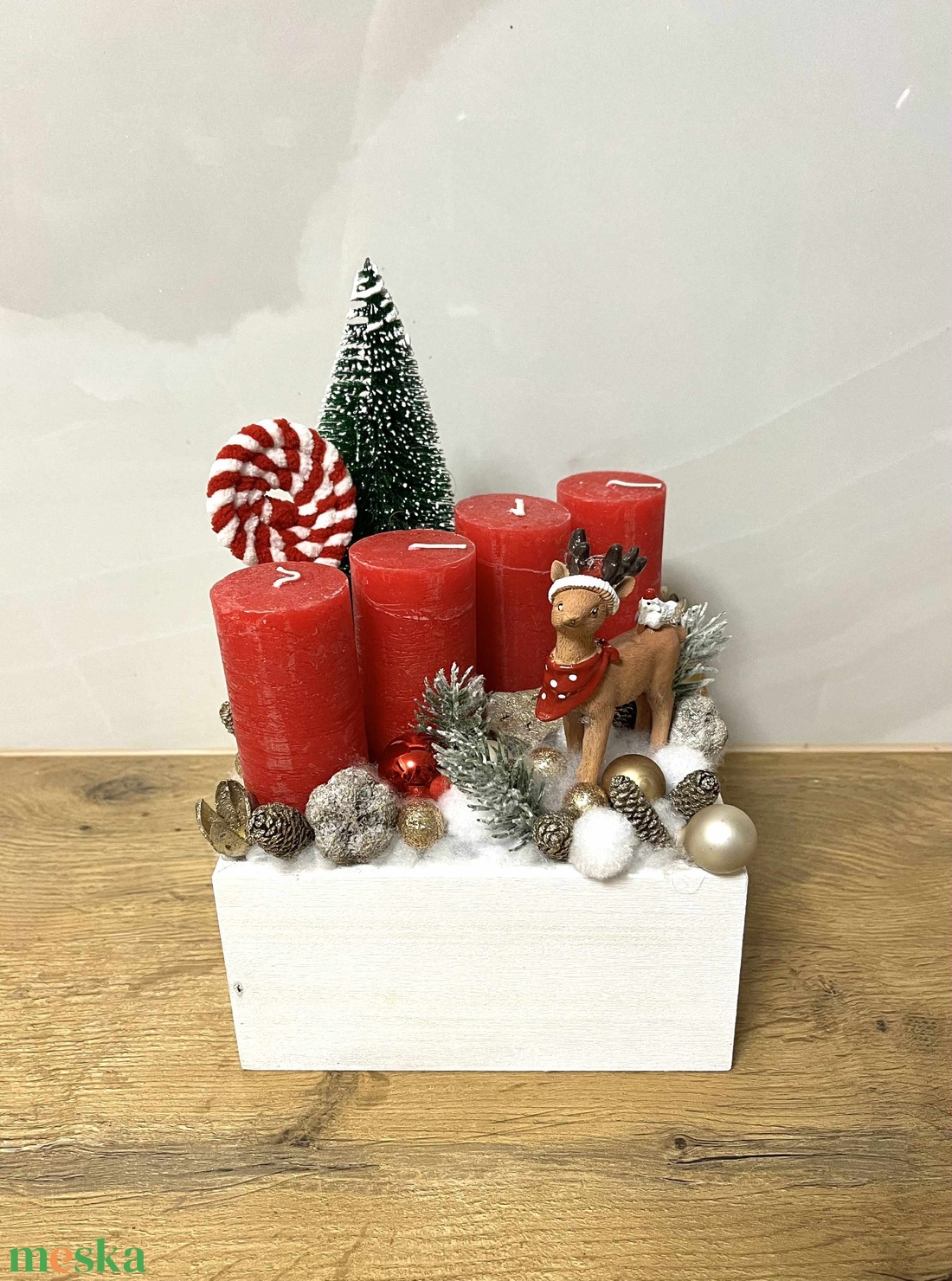 Piros adventi gyertyás dísz - karácsony - adventi díszek - adventi asztaldísz - Meska.hu