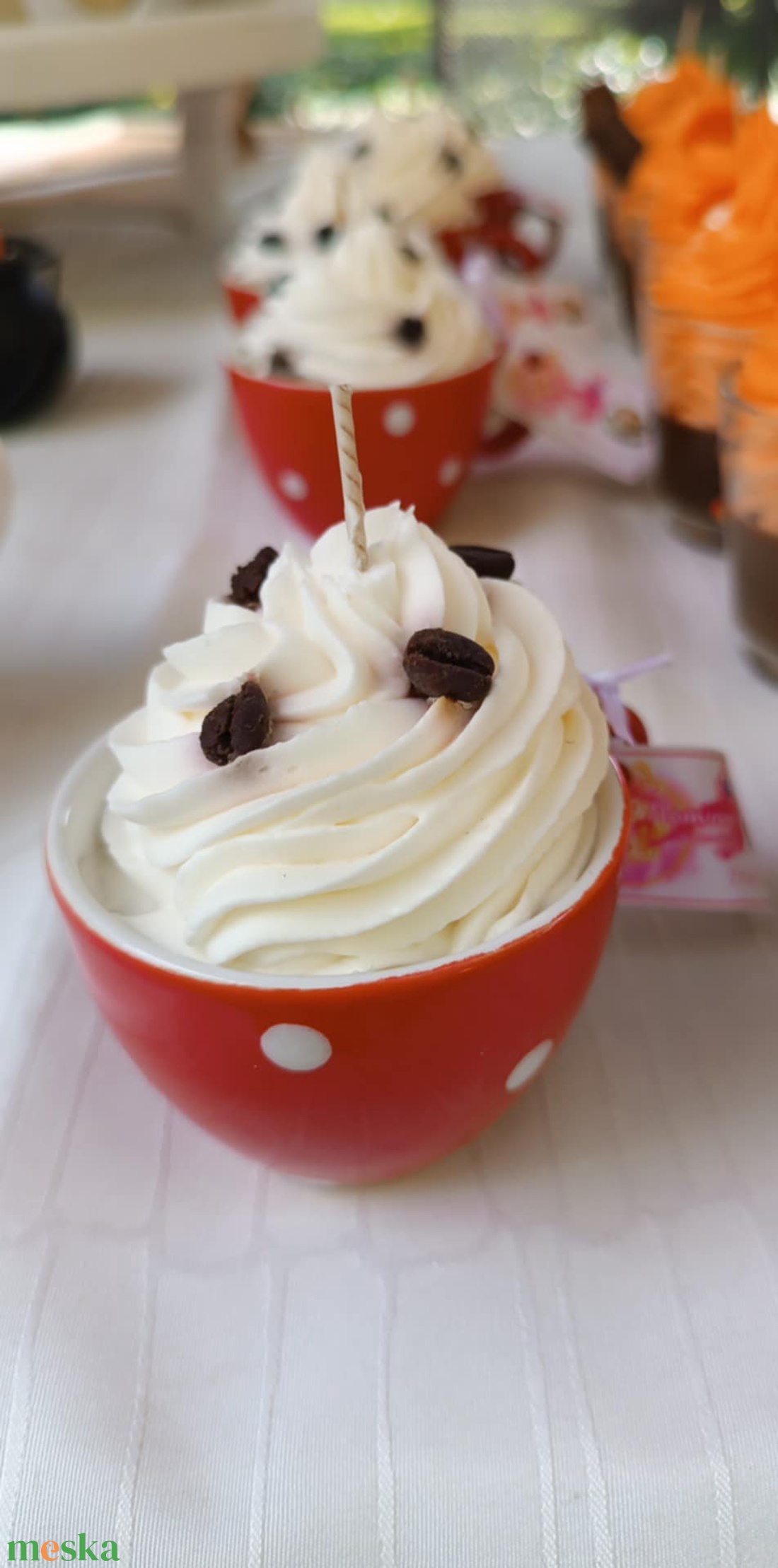 Kávé illatú gyertya pettyes csészében - otthon & életmód - gyertya, illat, aroma - gyertya - Meska.hu