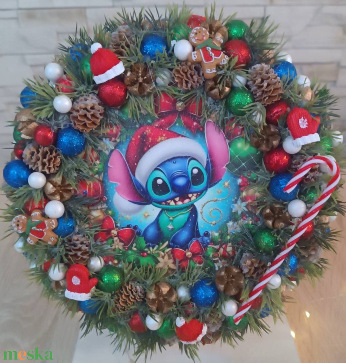 Stitch karácsonyi ajtódísz  - karácsony - adventi díszek - adventi ajtódísz - Meska.hu