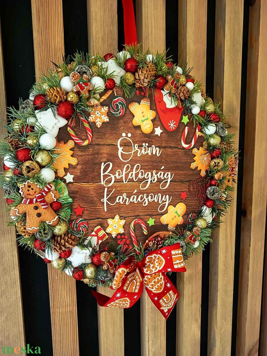 Öröm boldogság kopogtató - karácsony - adventi díszek - adventi ajtódísz - Meska.hu