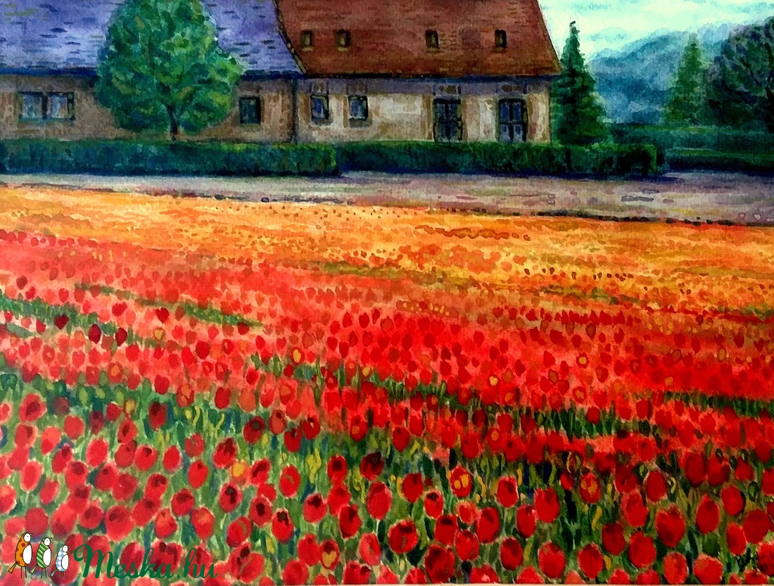 Tulipánok földjén - akvarell keretezve, üvegezve - művészet - festmény - akvarell - Meska.hu