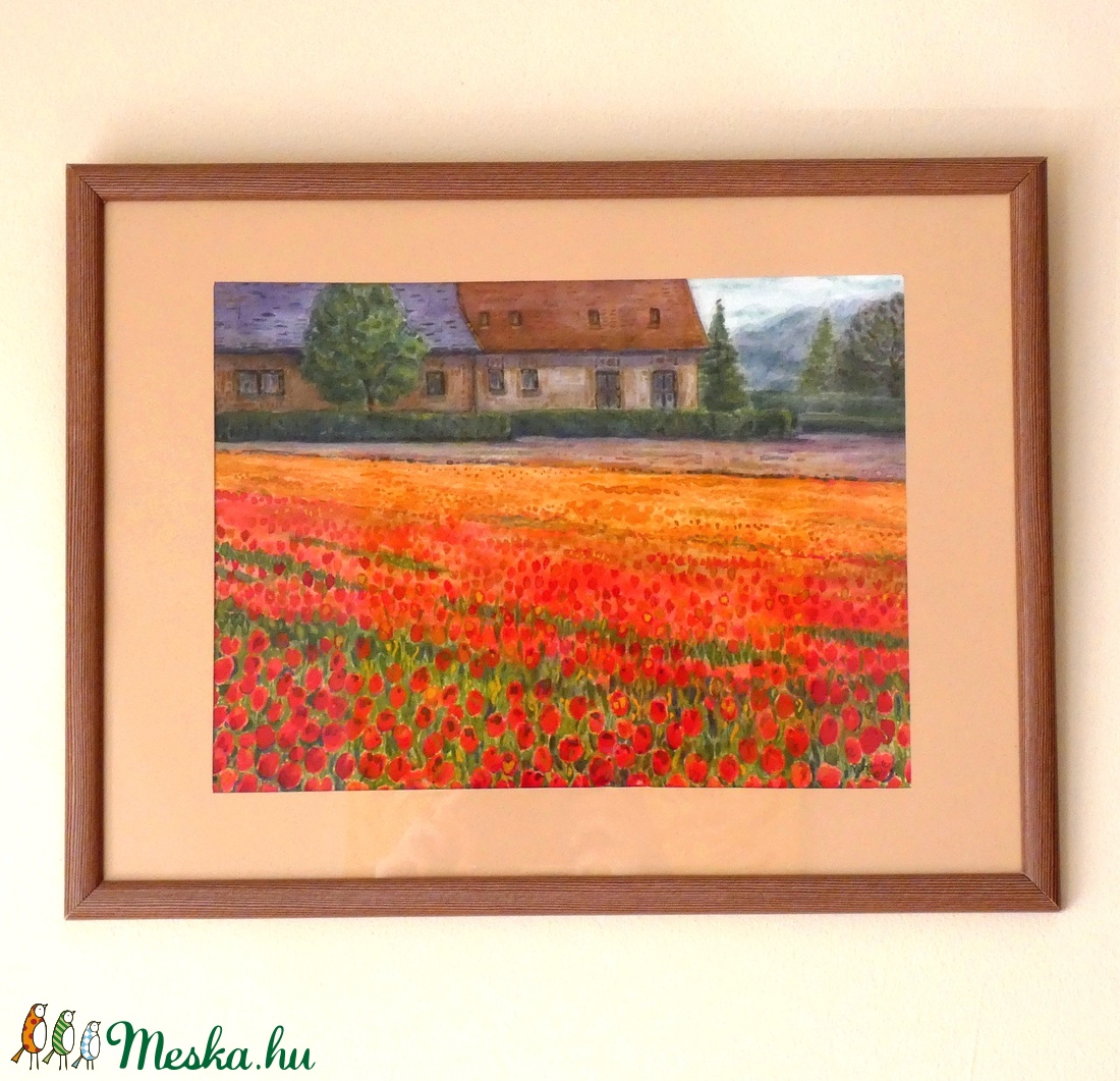 Tulipánok földjén - akvarell keretezve, üvegezve - művészet - festmény - akvarell - Meska.hu