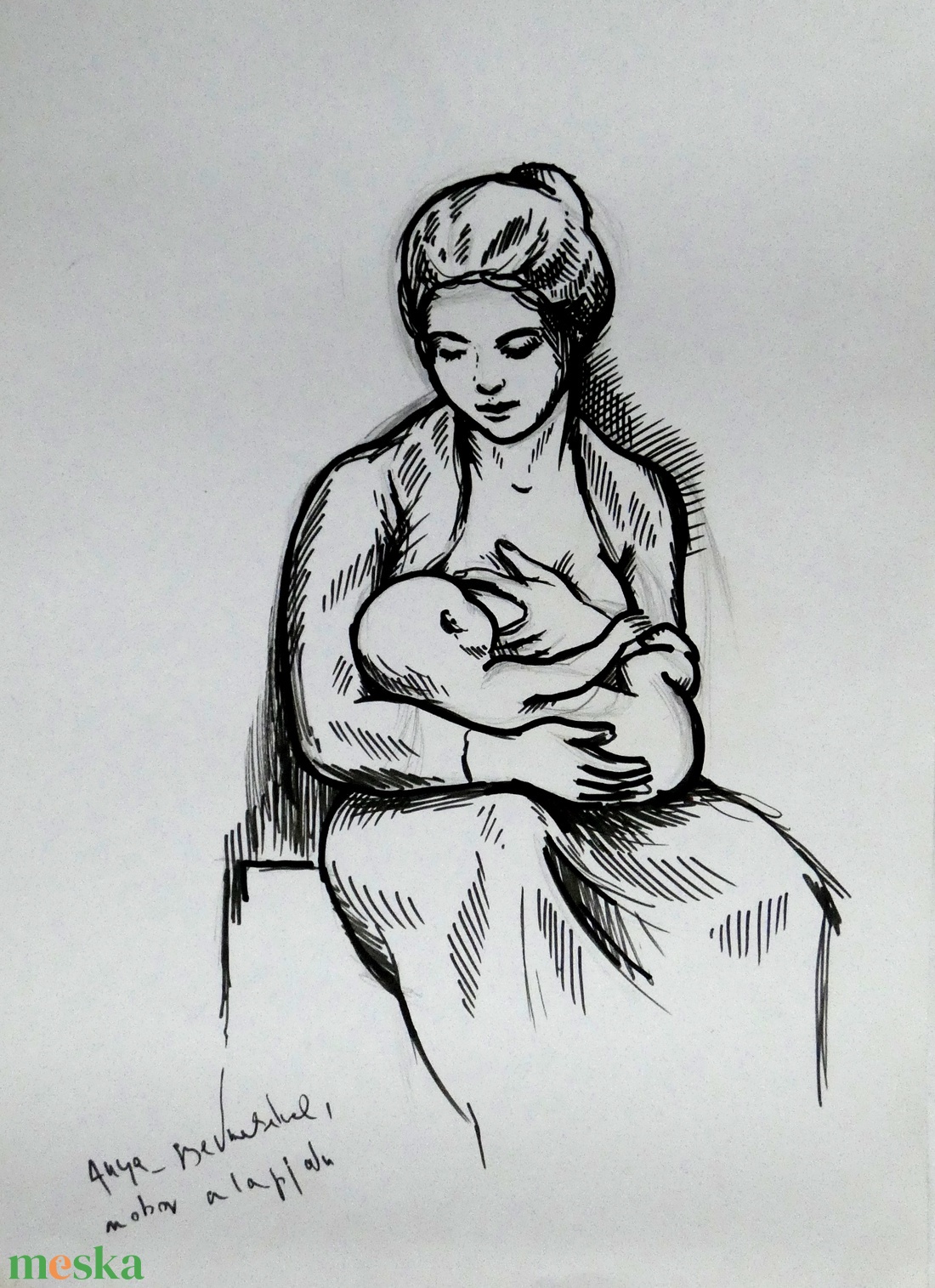 Anya gyermekével rajz - művészet - grafika & illusztráció - egyéb rajzok - Meska.hu