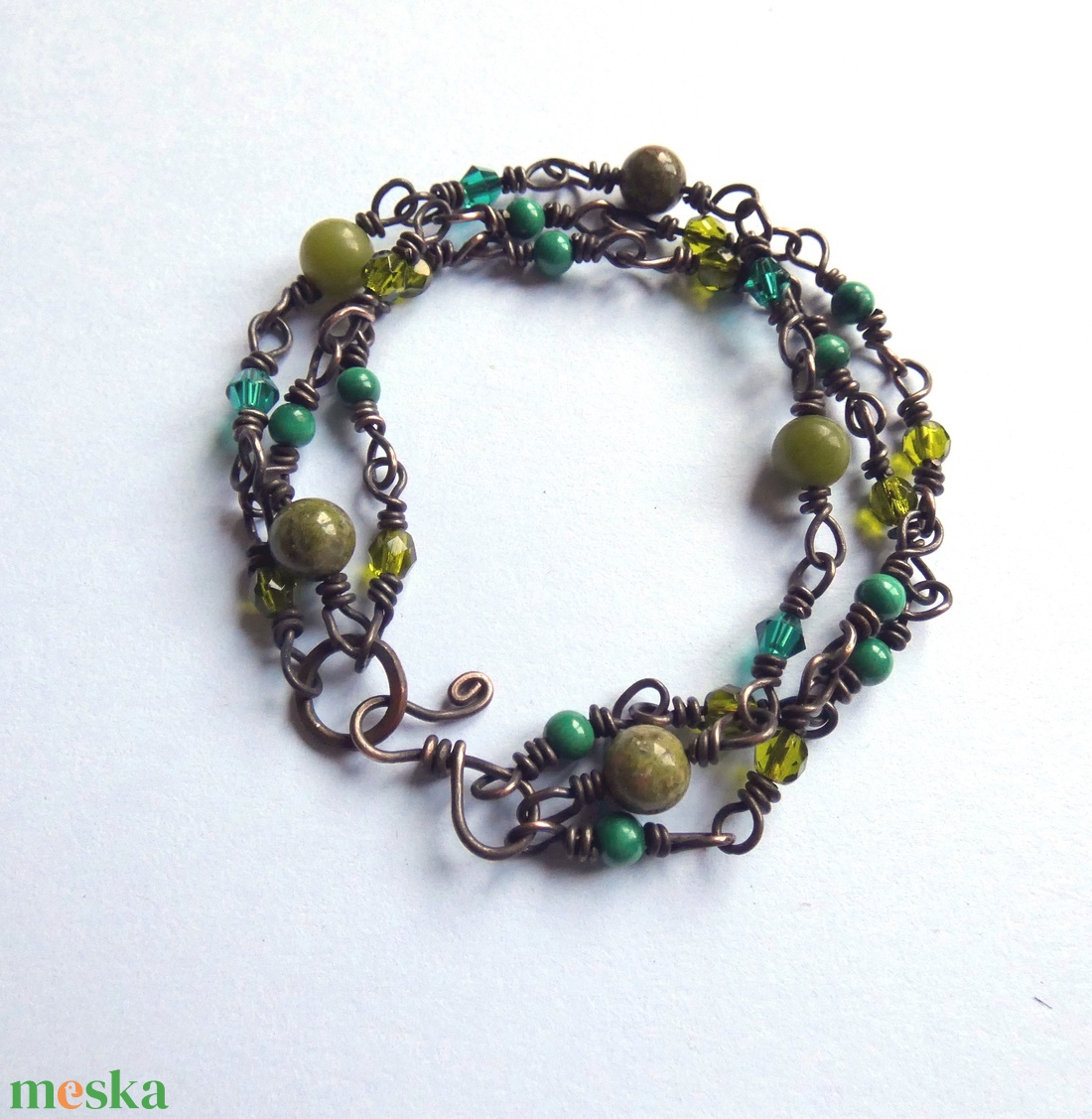 A zöld ötven árnyalata - réz karkötő ásványokkal - ékszer - karkötő - ásványkarkötő - Meska.hu
