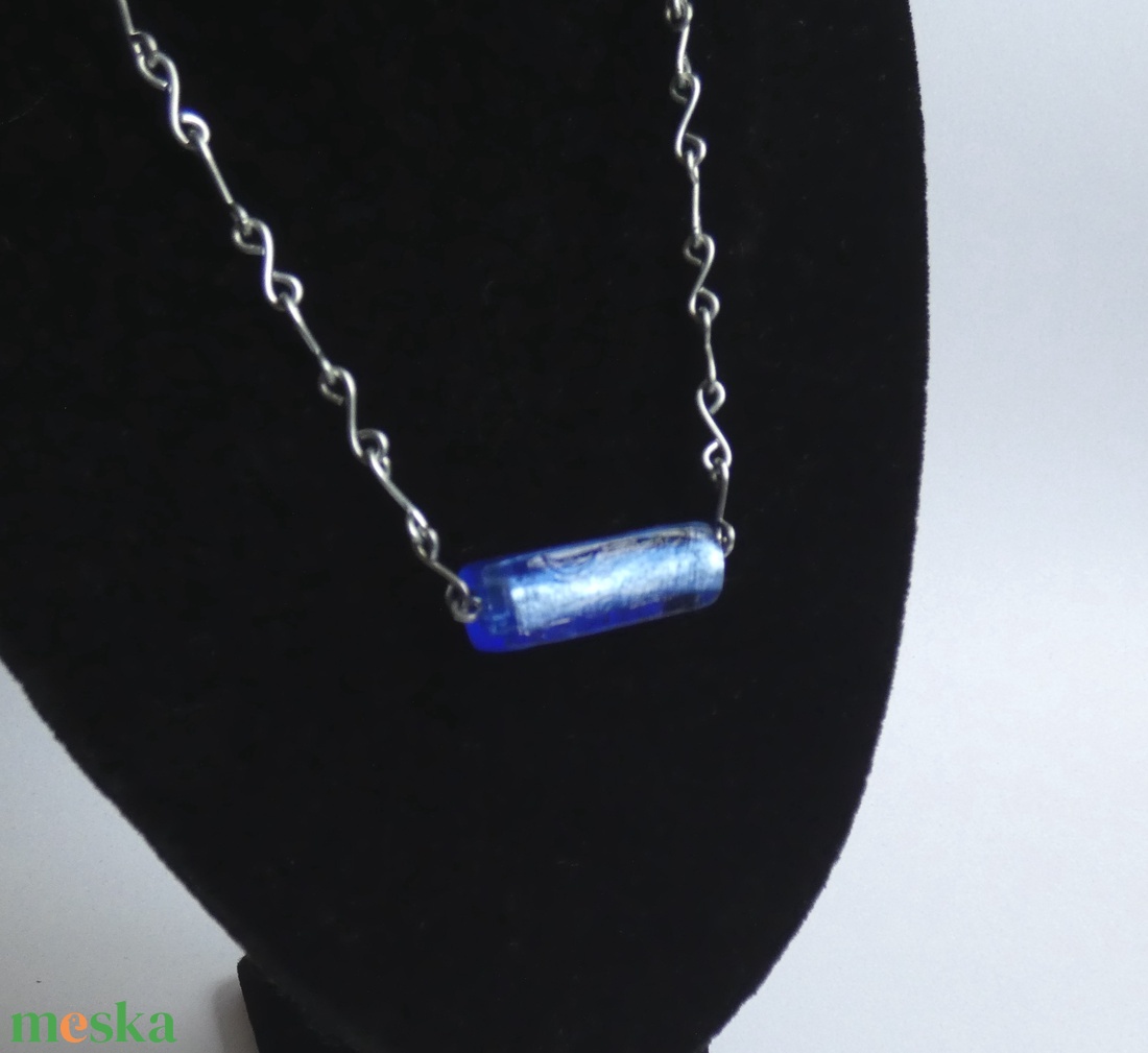 Üvegtégla nyaklánc acélból  - ékszer - nyaklánc - gyöngyös nyaklánc - Meska.hu