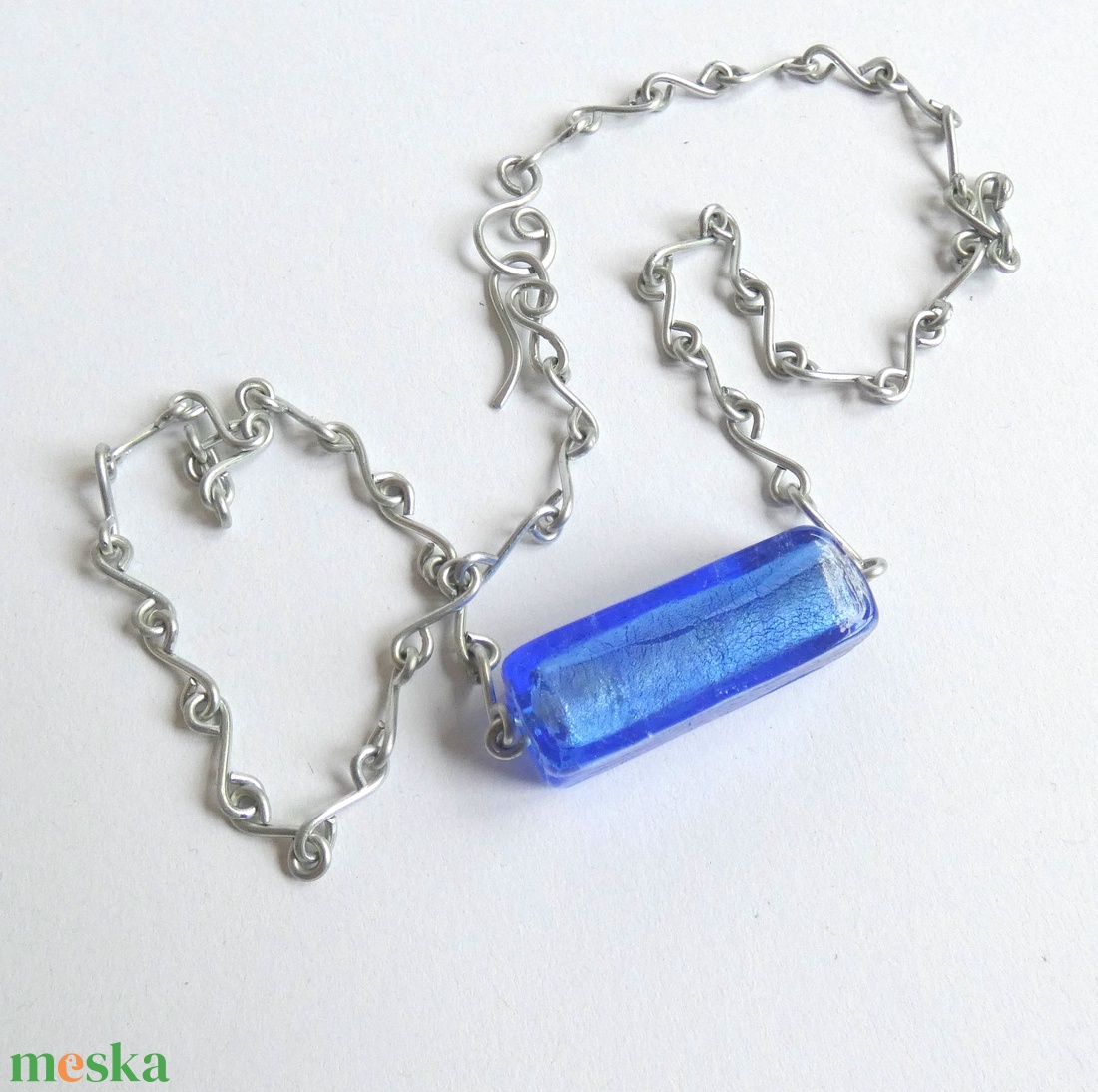 Üvegtégla nyaklánc acélból  - ékszer - nyaklánc - gyöngyös nyaklánc - Meska.hu