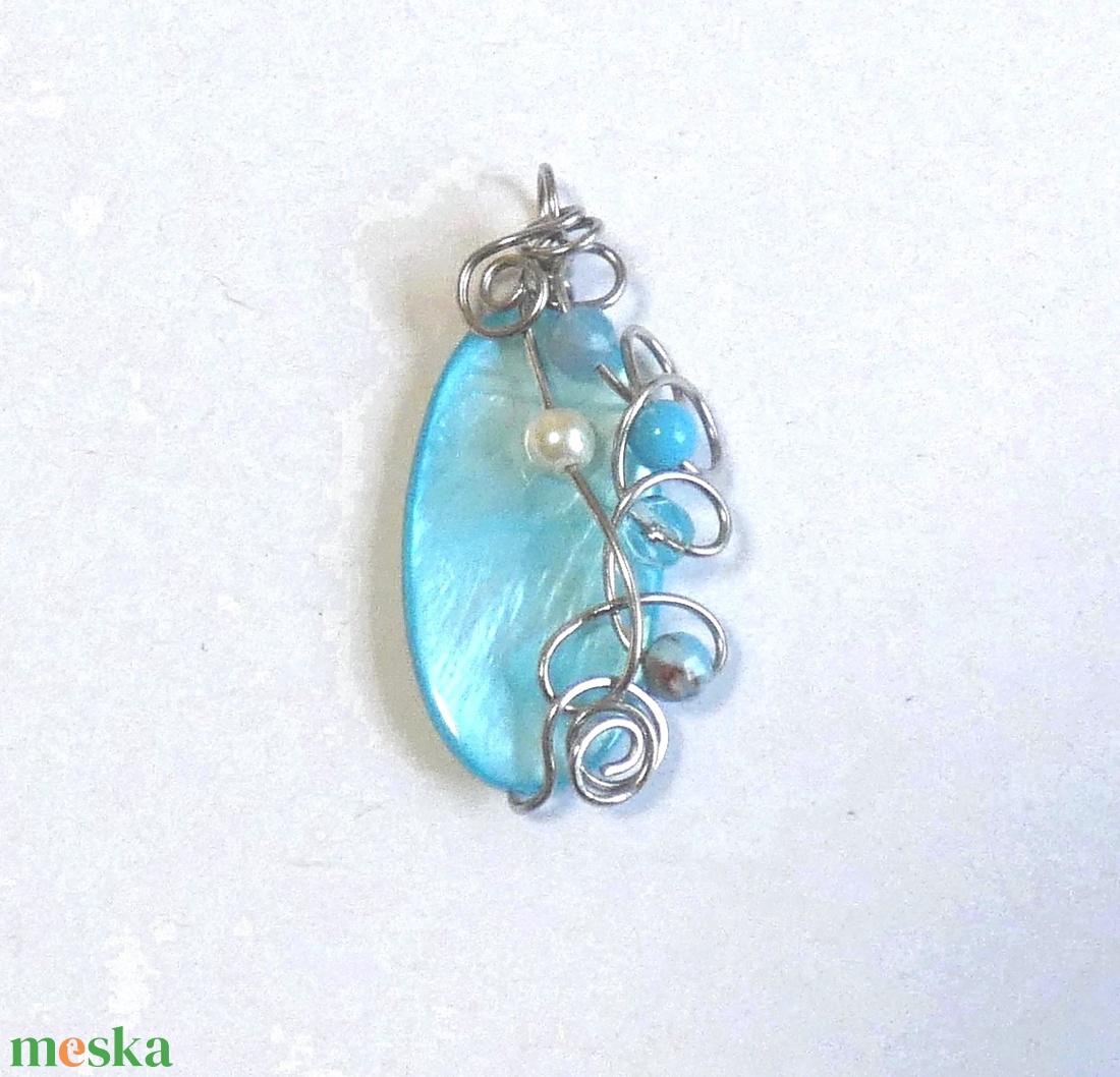 Acélszürke és türkiz - ékszer - nyaklánc - medál - Meska.hu
