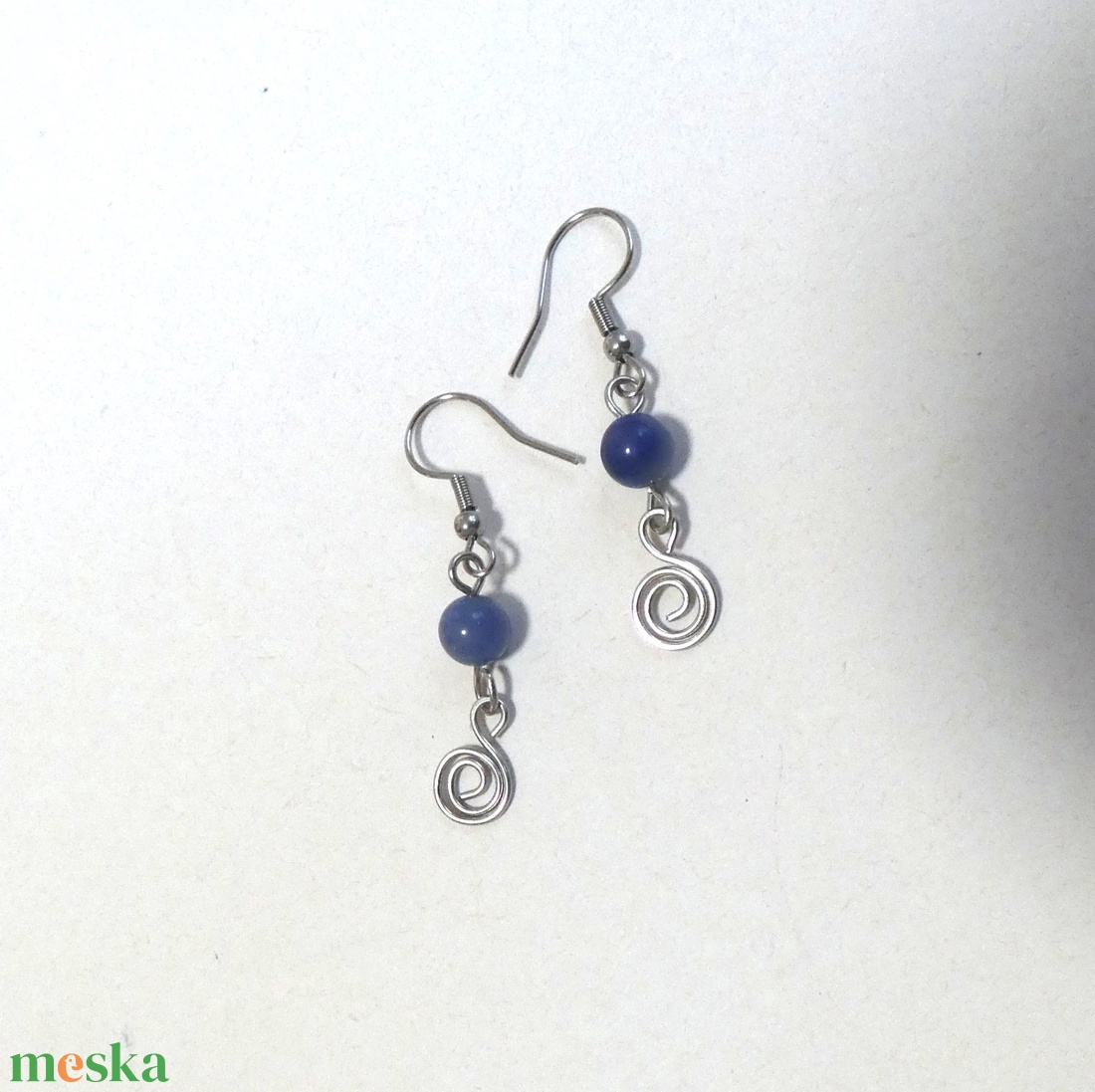 Kék és acélszürke fülbevaló - ékszer - fülbevaló - lógó fülbevaló - Meska.hu