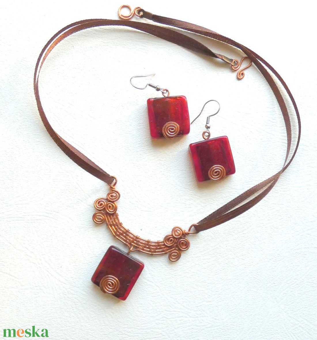 Tüzes Murano - rézdrót szett muranoi üvegből - ékszer - ékszerszett - Meska.hu