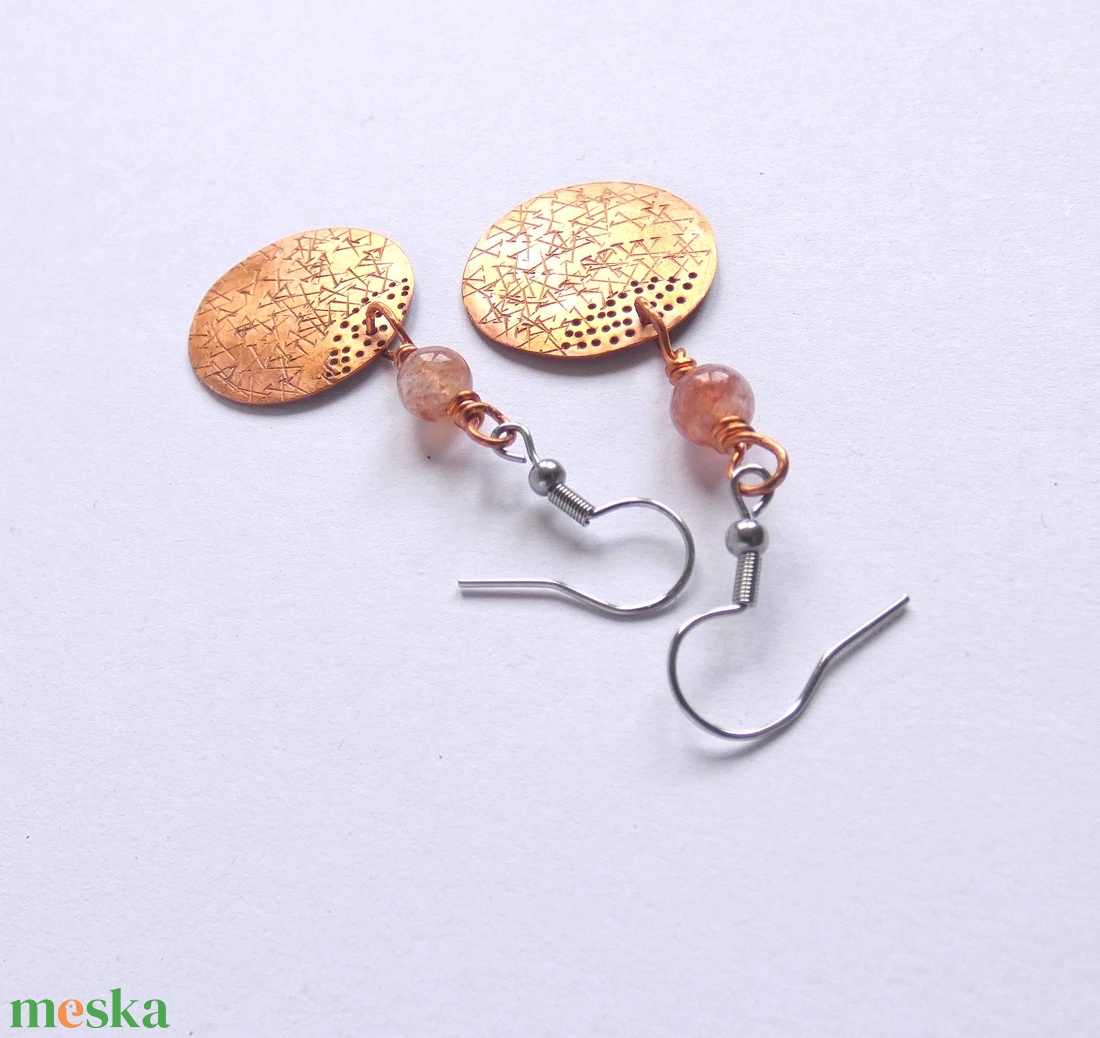 X - réz fülbevaló - ékszer - fülbevaló - lógós kerek fülbevaló - Meska.hu