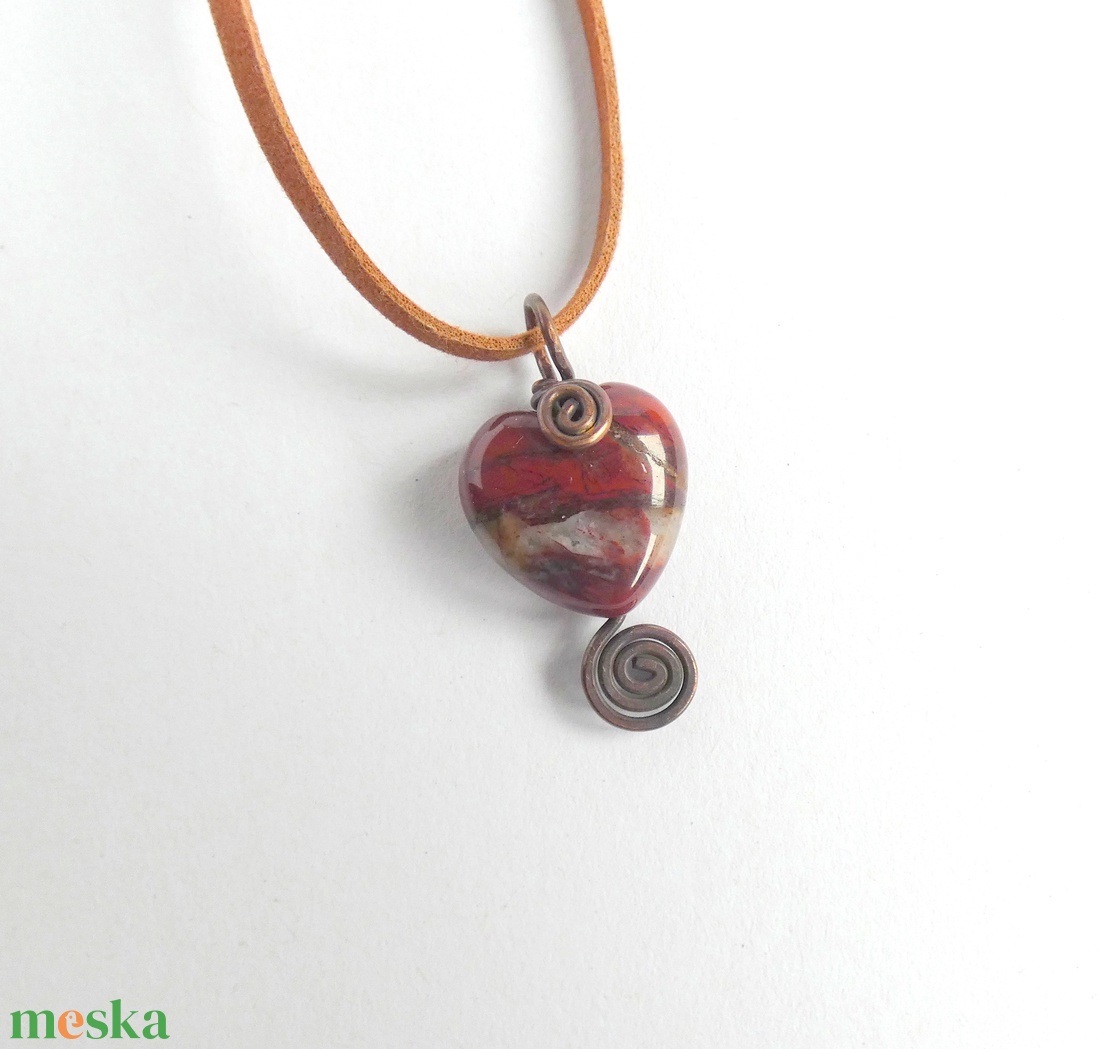 Jáspis szív rézdrót medál - ékszer - nyaklánc - medál - Meska.hu
