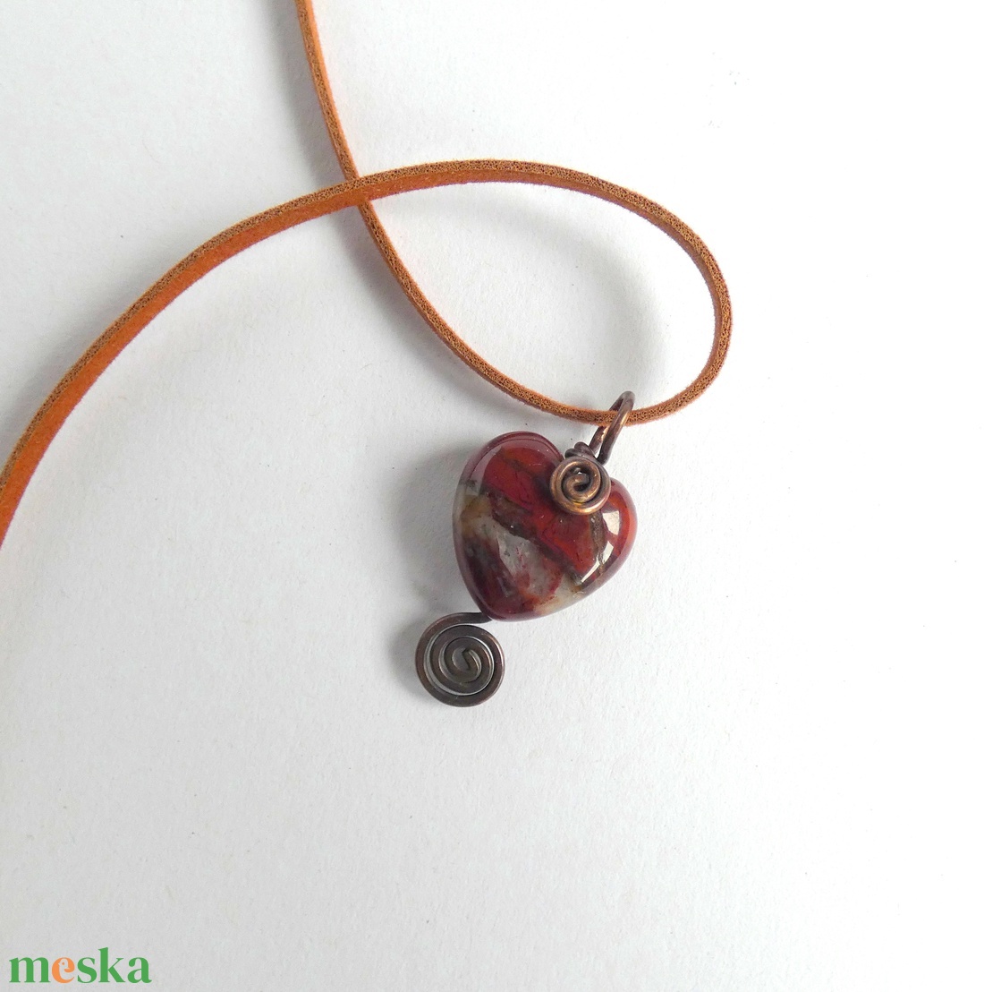 Jáspis szív rézdrót medál - ékszer - nyaklánc - medál - Meska.hu