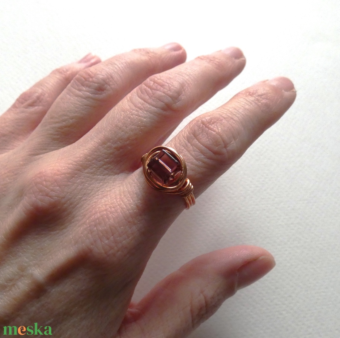 Üvegkocka réz gyűrű - ékszer - gyűrű - gyöngyös gyűrű - Meska.hu