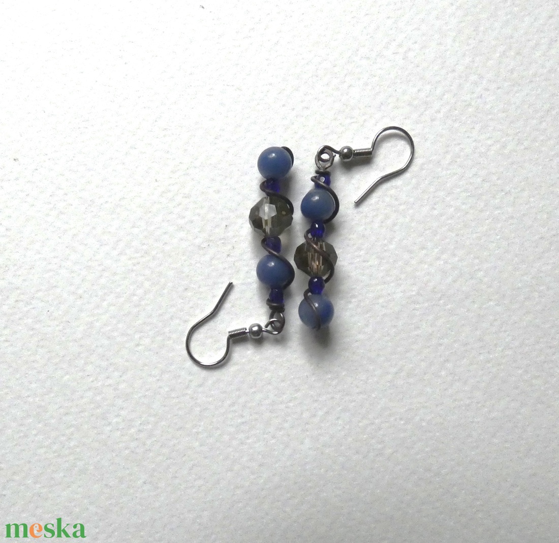 Kékek és szürkék fülbevaló - ékszer - fülbevaló - lógó fülbevaló - Meska.hu