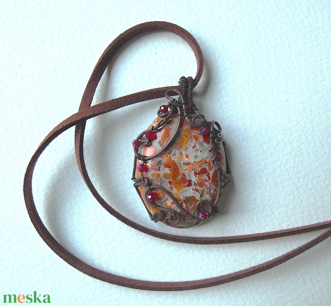 Ezerszínű Jáspis rézdrót  medál - ékszer - nyaklánc - medál - Meska.hu