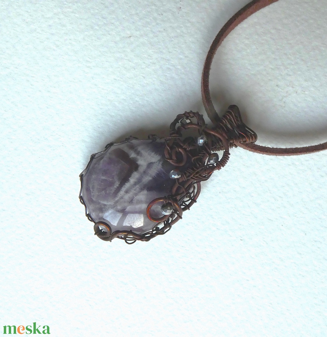Ametiszt csepp réz medál - ékszer - nyaklánc - medál - Meska.hu