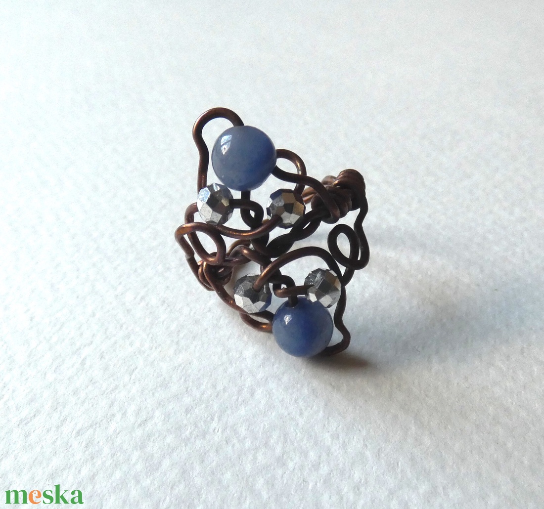 Kék és ezüst réz gyűrű - ékszer - gyűrű - fonódó gyűrű - Meska.hu