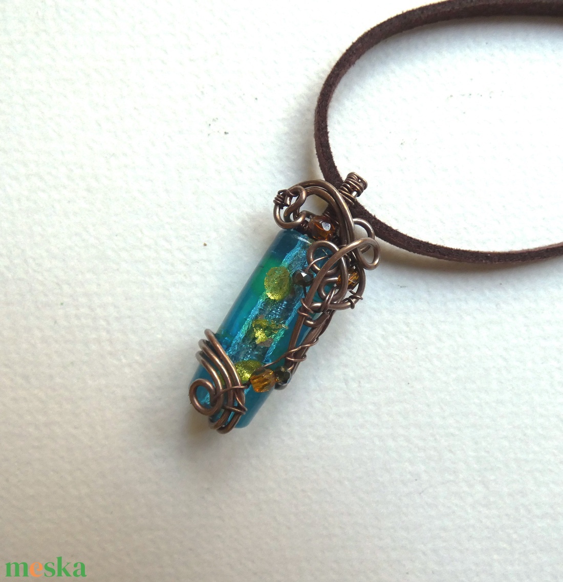 Arany és türkiz muranói medál - ékszer - nyaklánc - medál - Meska.hu
