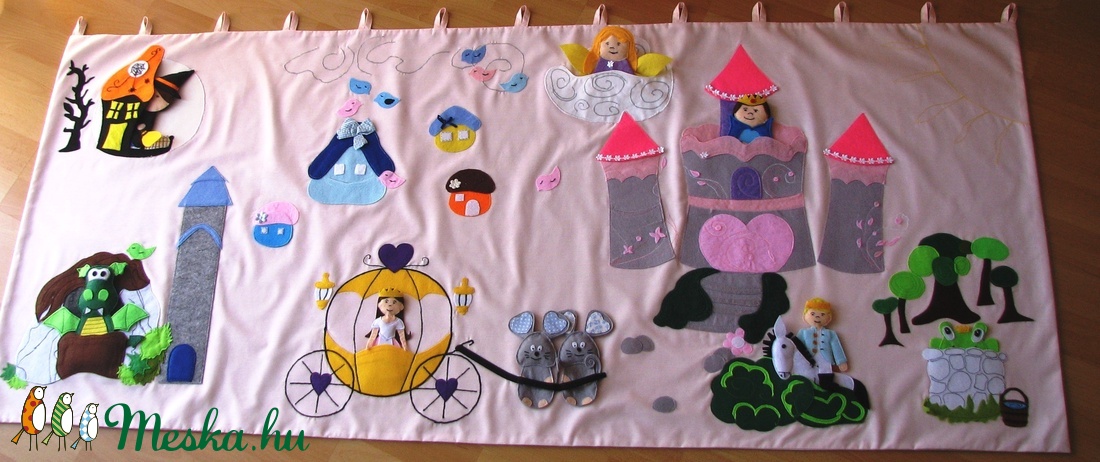 Hercegnős falvédő ujjbábokkal klasszikus mesékhez - rózsaszín -  - Meska.hu