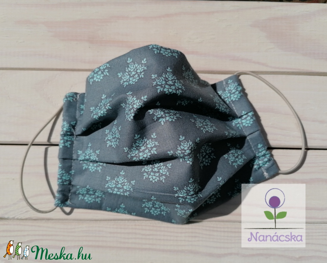 Textil szájmaszk/arcmaszk - türkiz virágos -  - Meska.hu