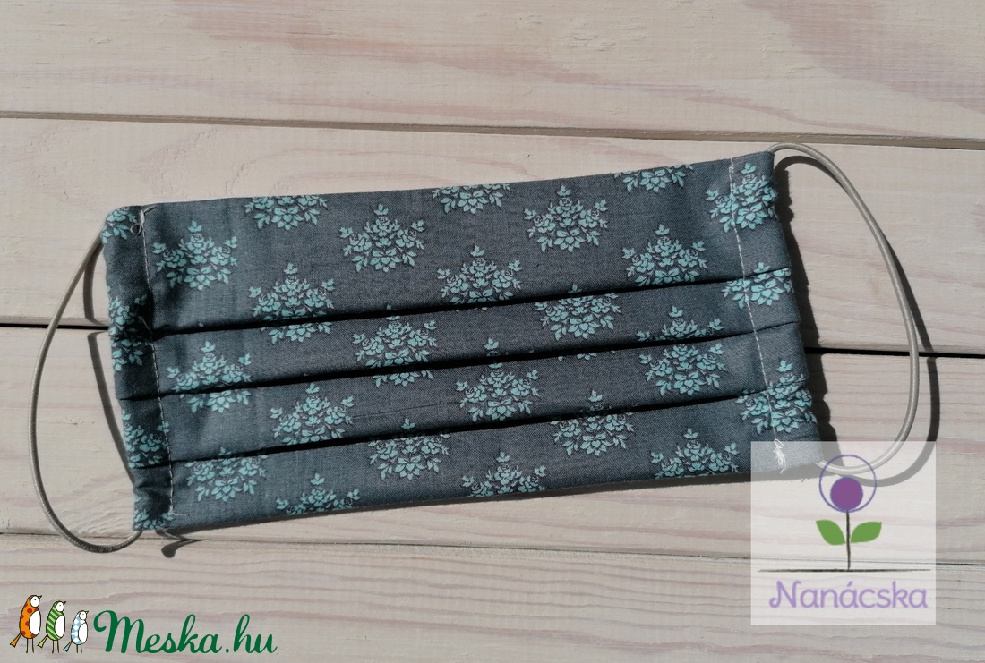 Textil szájmaszk/arcmaszk - türkiz virágos -  - Meska.hu