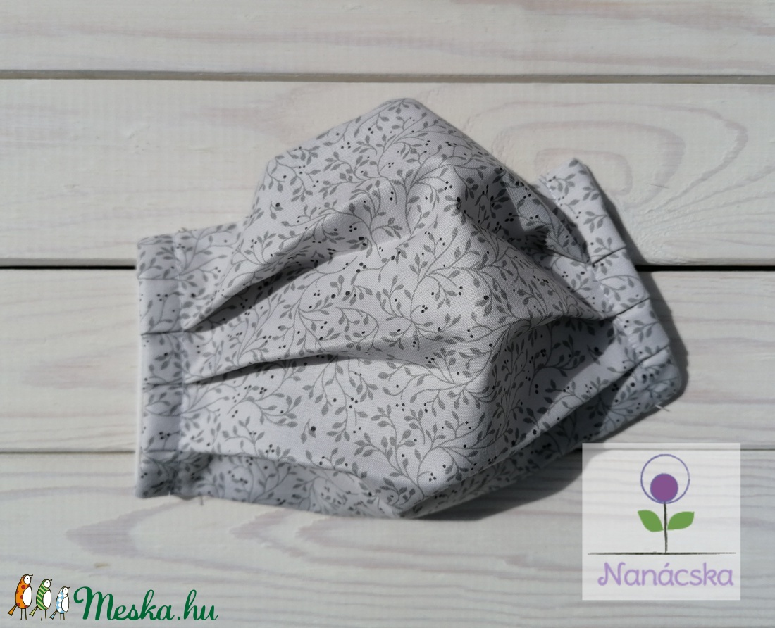 Textil szájmaszk/arcmaszk - szürke indás -  - Meska.hu