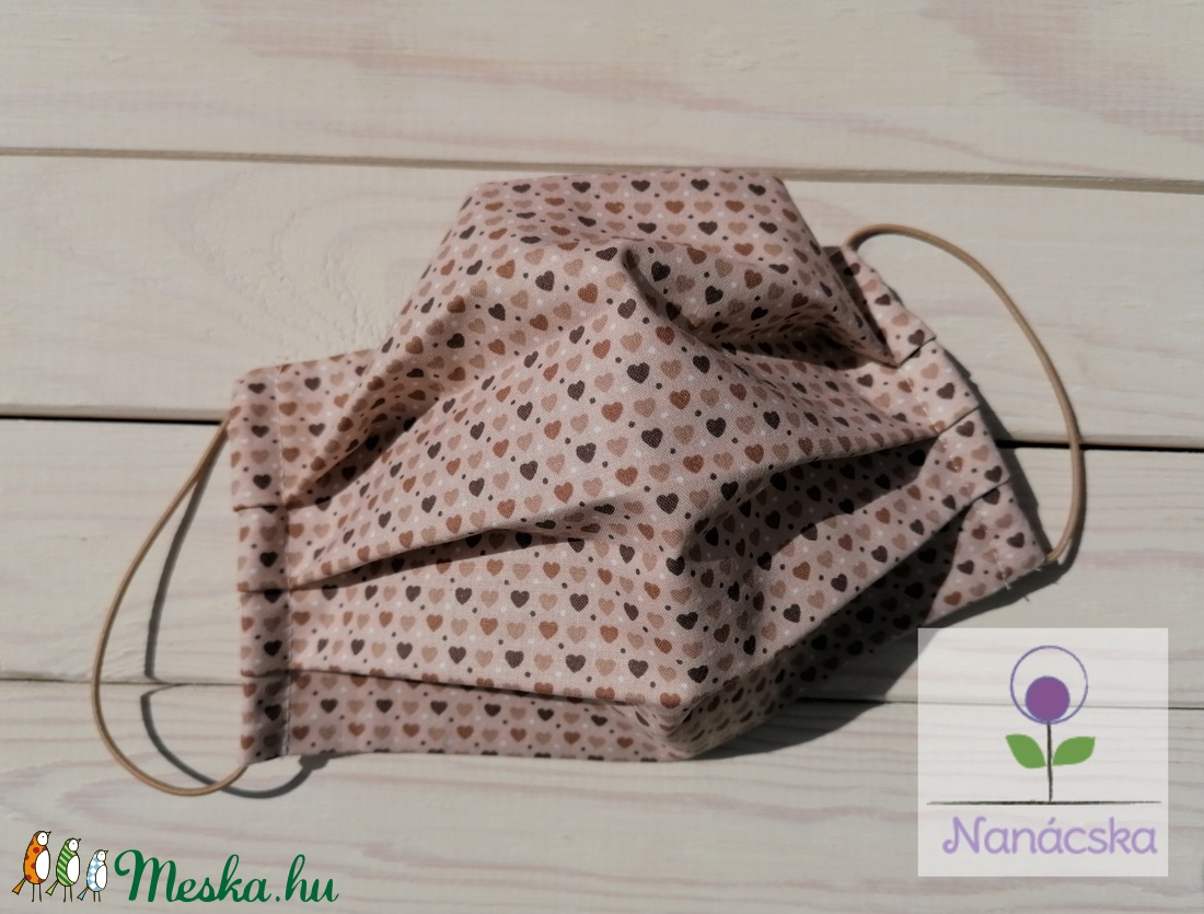 Textil szájmaszk/arcmaszk - barna szívecskés -  - Meska.hu