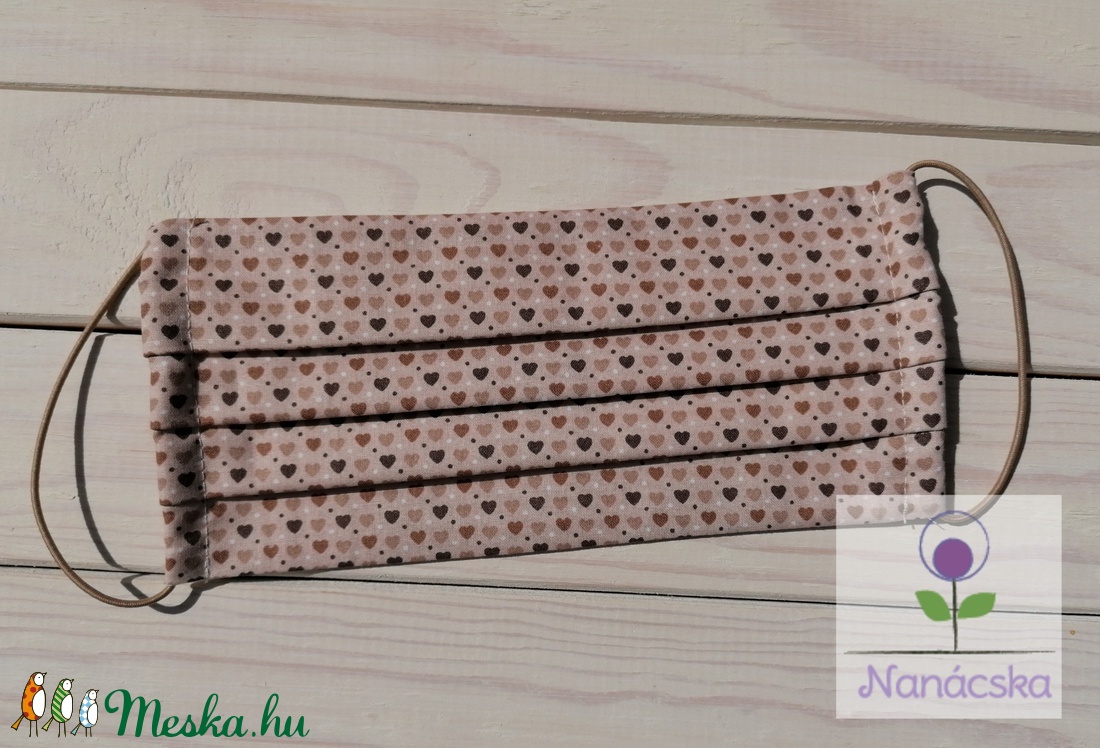 Textil szájmaszk/arcmaszk - barna szívecskés -  - Meska.hu