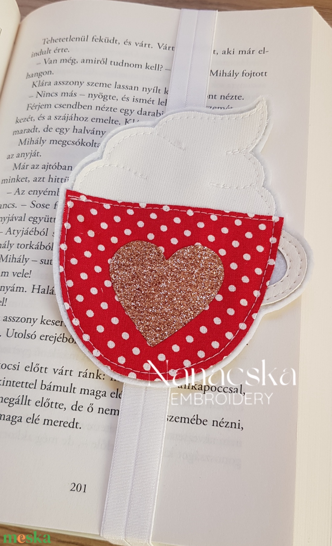 Habos kávé -piros- könyvjelző - könyv & zene - könyvjelző - Meska.hu