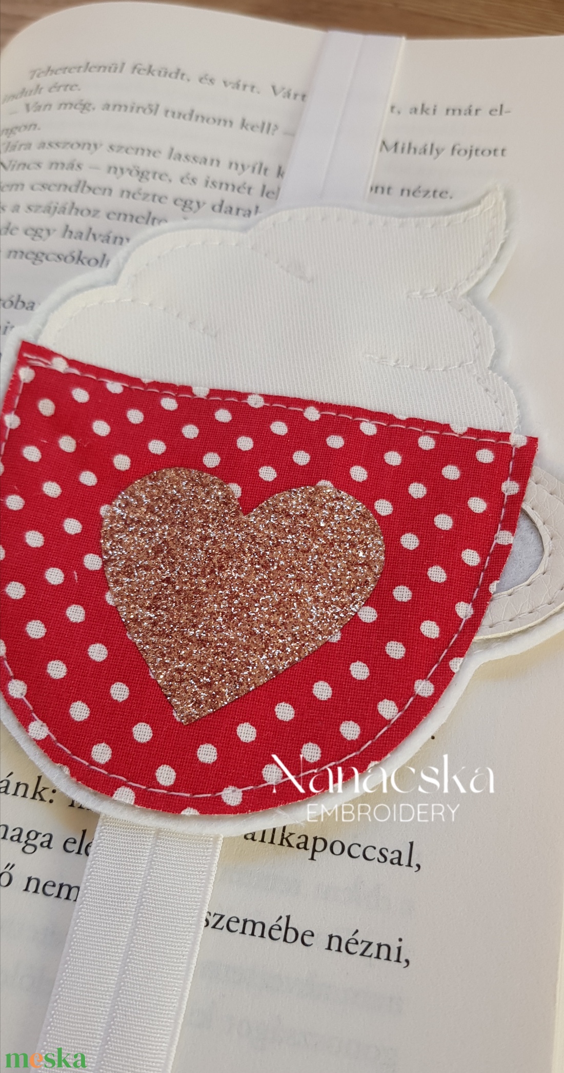 Habos kávé -piros- könyvjelző - könyv & zene - könyvjelző - Meska.hu