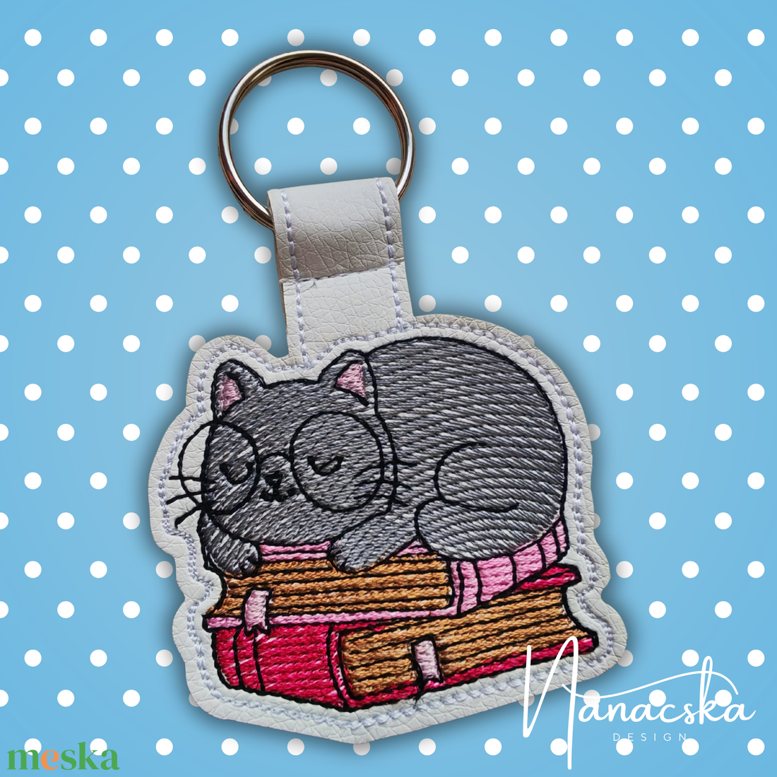 Szürke cicás kulcstartó - táska & tok - kulcstartó & táskadísz - kulcstartó - Meska.hu