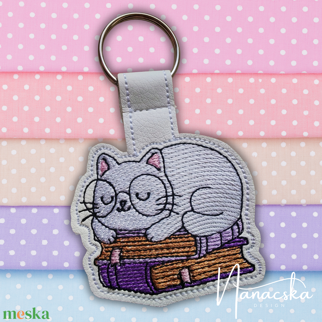 Fehér cicás kulcstartó - táska & tok - kulcstartó & táskadísz - kulcstartó - Meska.hu
