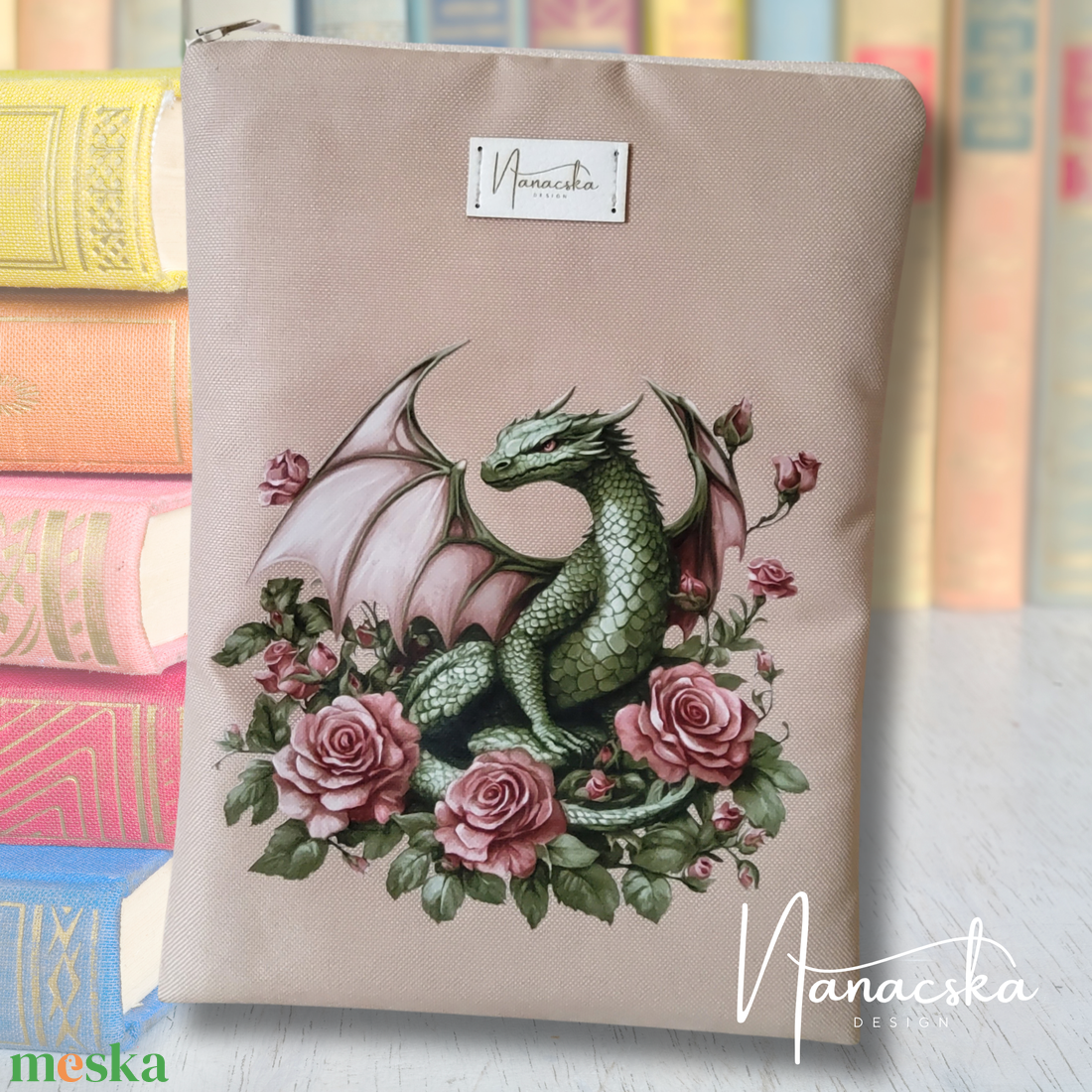 Sárkányos könyvtok - rózsaszín rózsás - könyv & zene - könyvtok - Meska.hu