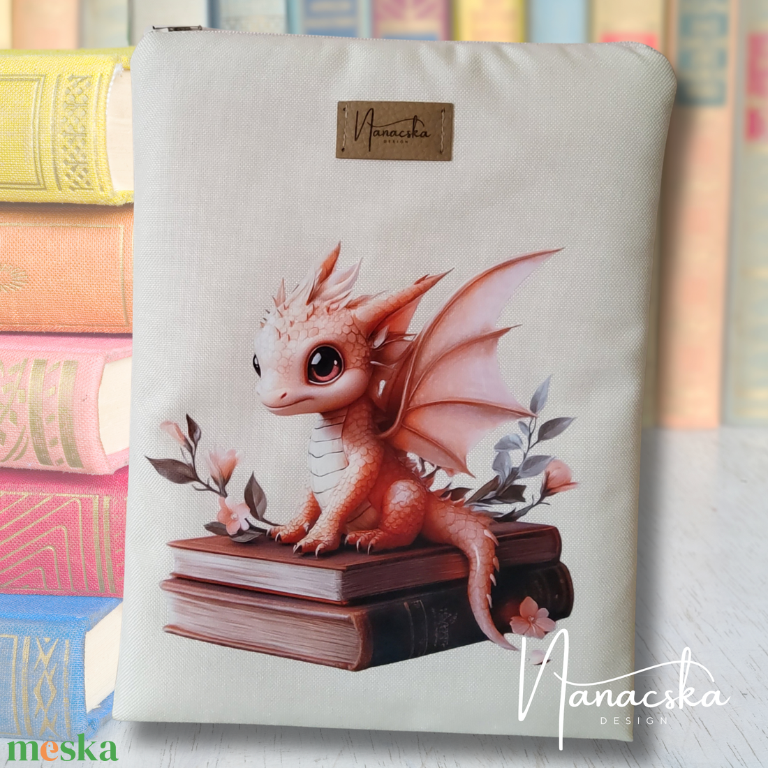 Sárkányos könyvtok - Peach - könyv & zene - könyvtok - Meska.hu