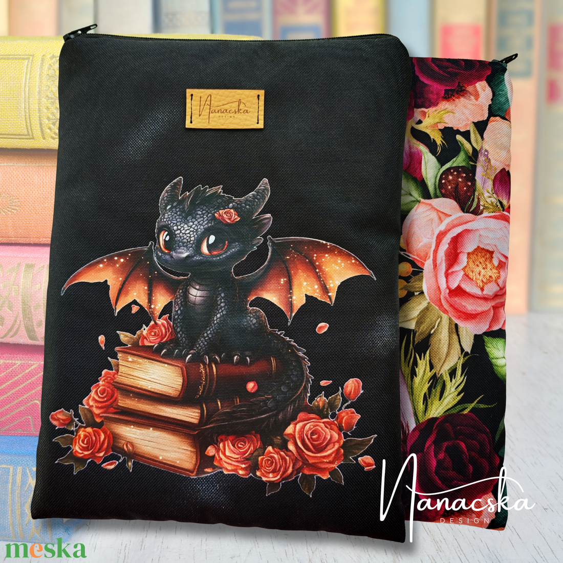 Sárkányos könyvtok - Red roses - könyv & zene - könyvtok - Meska.hu