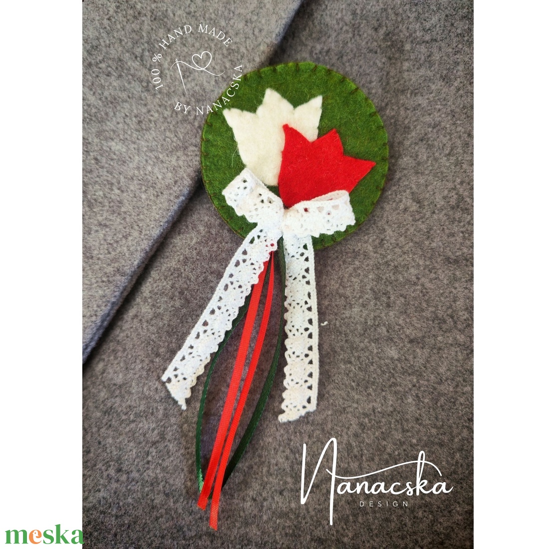 Gyapjúfilc kokárda - tulipános kerek - ékszer - kitűző és bross - Meska.hu
