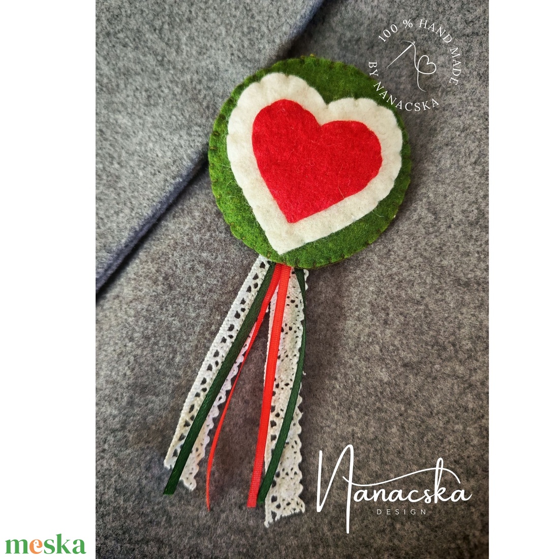 Gyapjúfilc kokárda - szív kerek - ékszer - kitűző és bross - Meska.hu