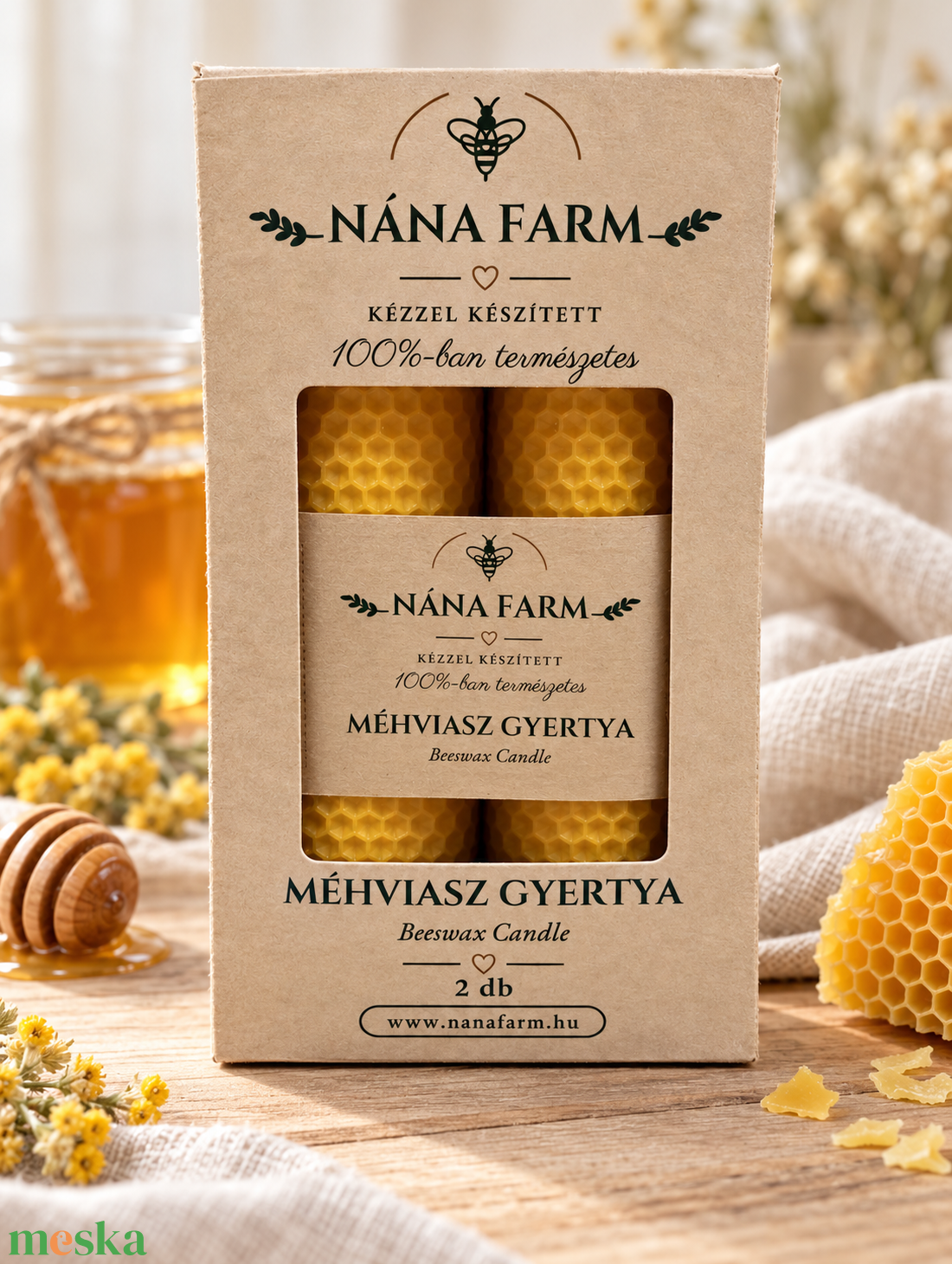 2 db-os kézzel készített méhviaszgyertya elegánsan dobozba csomagolva - otthon & életmód - gyertya, illat, aroma - gyertya - Meska.hu