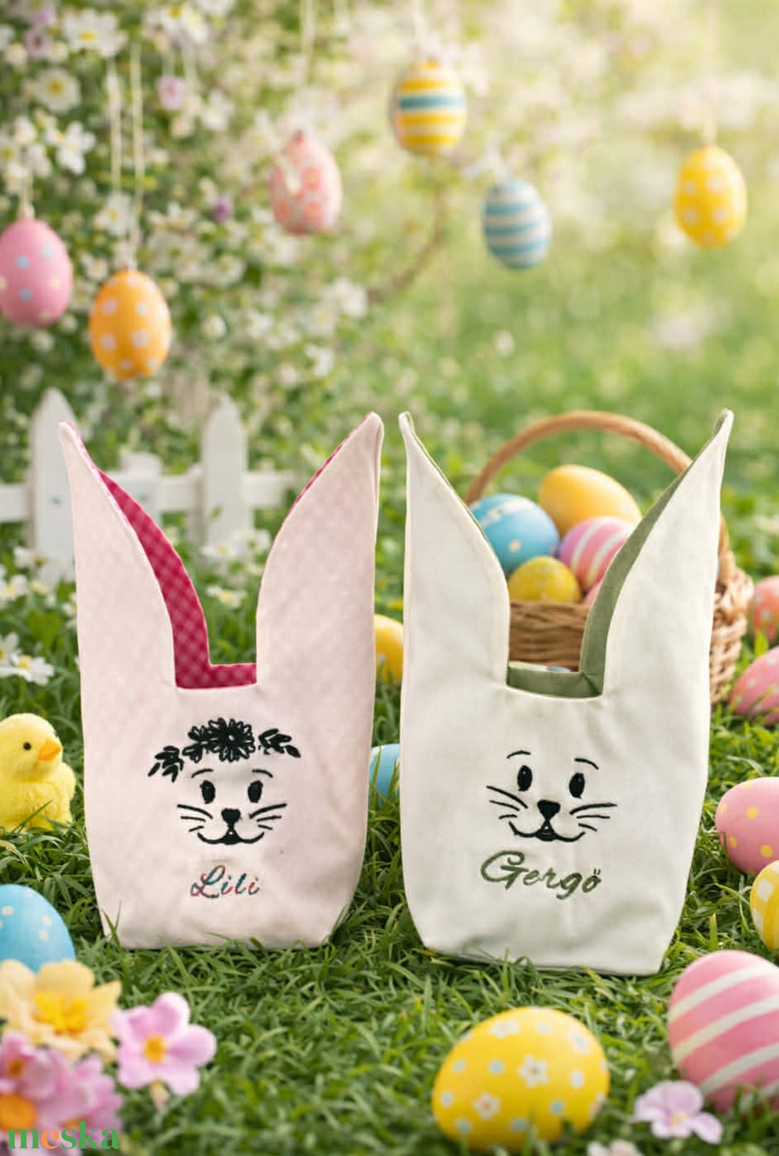 Nyusziszsák, tojásgyűjtő zsák, névre szóló  - ünnepi díszek, dekorációk - húsvéti díszek és dekorációk - húsvéti tojástartó - Meska.hu