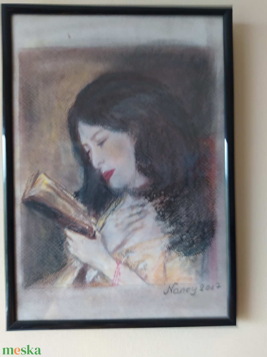 olvasó nő - művészet - festmény - pasztell - Meska.hu