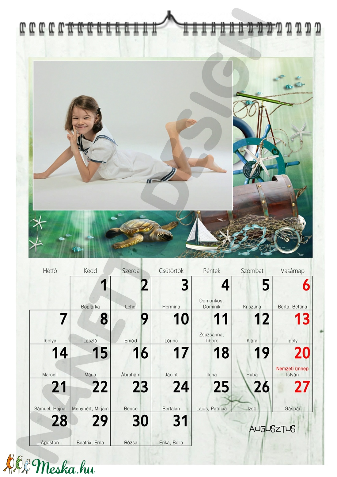 Egyedi fényképes A4-es falinaptár kézzel rajzolt egyedi design naptár  -  - Meska.hu